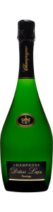 Bouteille de Champagne, étiquette noire, texte doré : Champagne Didier Lapie, Prestige